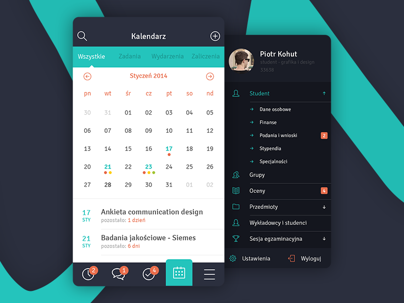 WU calendar & menu (iOS app) by Kohut Piotr on Dribbble