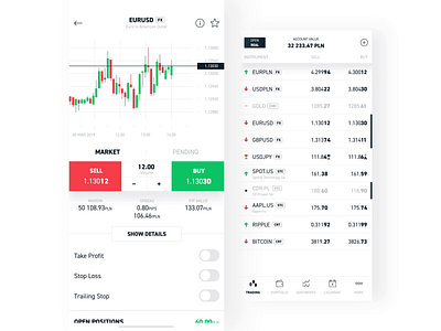 xStation app - list of instruments & details animation app chart cryptocurrency exchange finance forex interface list market stocks trade trading ui xstation xtb