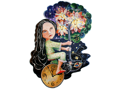 Lightpoles childhood girl illustration night