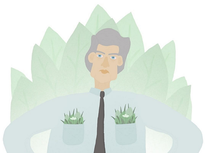 Serious man digital illustration man plants