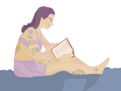 Fille qui lit - reading girl book digital girl illustration reading