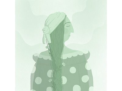 Fille de l'eau - Water girl digital girl illustration monochrome turquoise