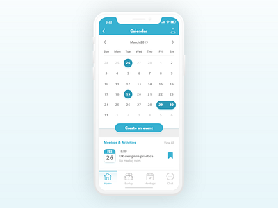 Calendar page of a company's internal app