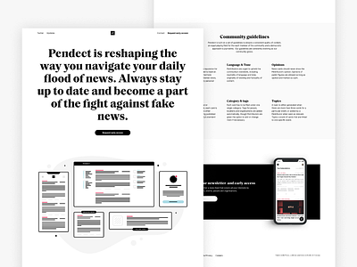 Pendect black white illustration journalism minimal news startup web design website