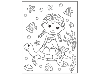 Little mermaid and turtle illustration vector