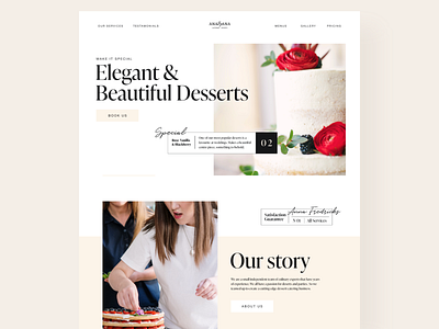 Dessert Catering Business Work beige catering design flat minimal typography ui web webdesign
