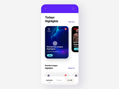 Sports Tv App | Interaction cards design flat interaction minimal product design sport typography ui ux