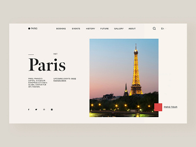 Webpage Travel Paris design flat minimal typography ui ux