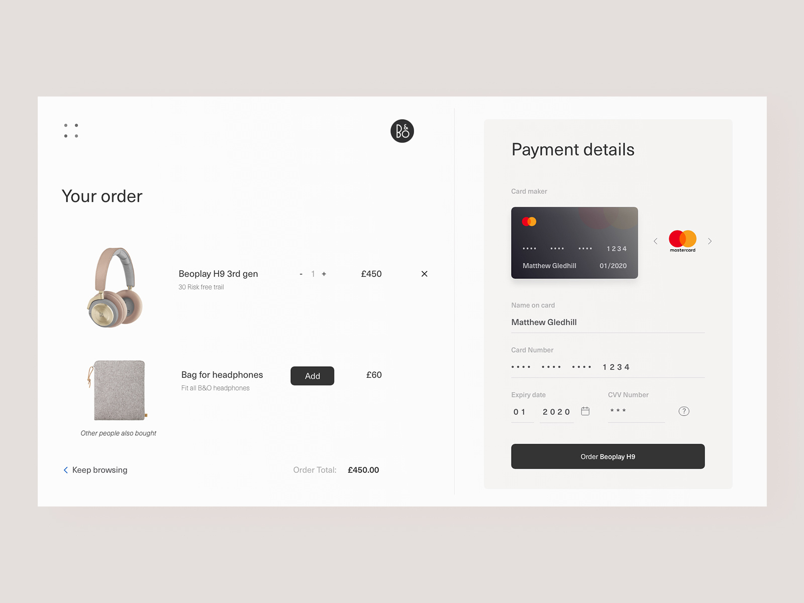 Bang & Olufsen Checkout Process | Concept by Matthew Gledhill on Dribbble