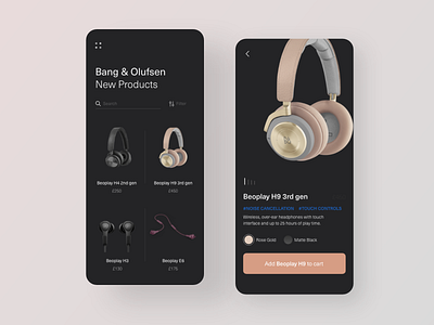 Dark Ui | E-commerce app dark ui design ecommerce flat headphone minimal product design typography ui ux