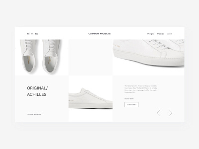 Common projects product page. common projects ecommerce flat minimal product page trainers typography ui