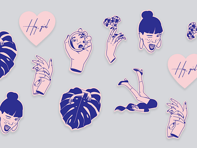 Hey Girl Branding branding design flower girl illustration logo nails picture pink poster ui