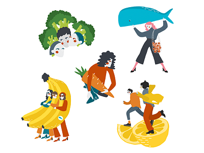 Food illustrations food friends fruits illustration people vegetable