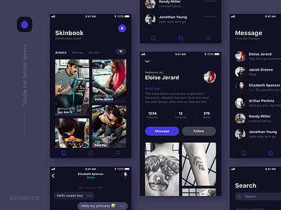 App for Tattoo Lovers app cards chat clean flat ios messages mobile profile ui uikit ux