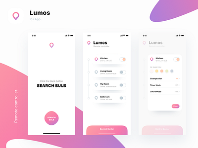 Lumos app cards clean color flat ios mobile profile smart ui uikit ux