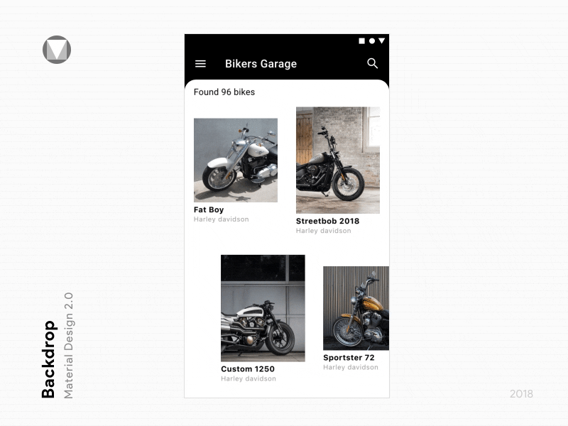 Material Design 2.0 - Backdrop android app bike clean gif interaction material material design mobile ui uikit ux