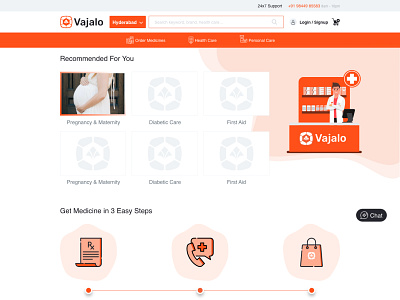 Vajalo Landing Screen adobe xd ecommerce health care online shopping online store web design