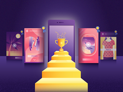 Video Template Awards ad ads award award winning awards colorful gradient grain illustration illustrator phone smartphone stairs story template trophy vector video win winning