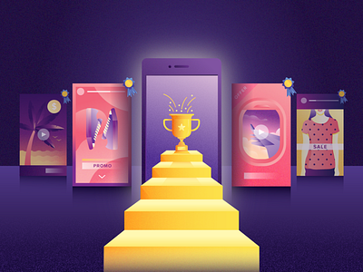 Video Template Awards ad ads award award winning awards colorful gradient grain illustration illustrator phone smartphone stairs story template trophy vector video win winning