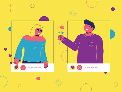 Dating App colorful date dating datingapp flirt illustration like line love profile romantic rose tinder vector yellow