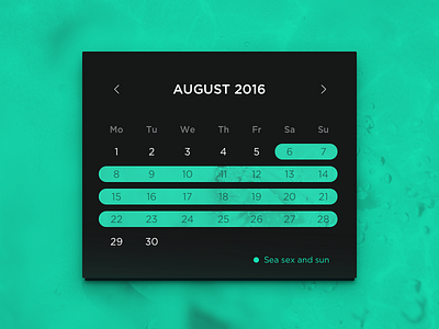 Summer vacation 2016 calendar date interface ui widget