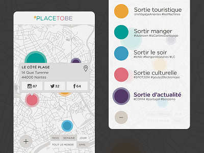 Place to be app map menu notification place to be social networks spot ui ux