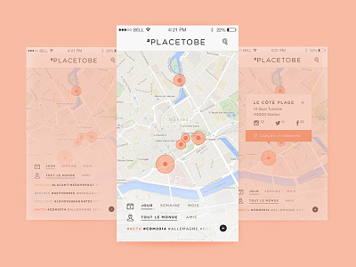 Place to be (alternative) app map place to be spots ui ux