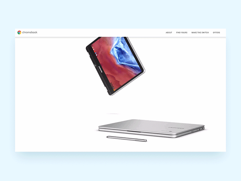 Samsung Chromebook Plus animation chromebook header headline hero laptop motion stylus tablet video website