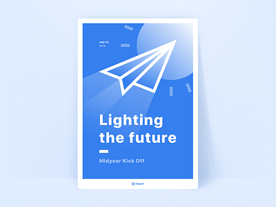 Lighting the future app blue front illustration paper plane poster sun