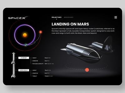 SpaceX Starship Mars concept detail page 3d app design clean concept creative design elonmusk galaxy human landing mars planet space spaceship spacex starship travel ui ui design ux design