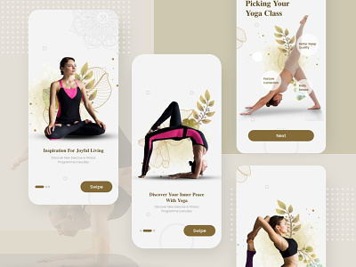 Yoga Walkthrough screens app design app interaction design mobile application poses steps ui ui design ux design walkthough walkthrough design yoga yoga app