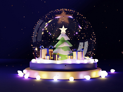 Merry Christmas 3d ble blender blue christmas gift light render snow ball star tree