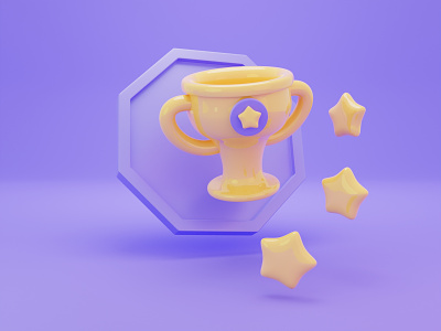 Level winner 3d blender colors complete cup gold level purple star