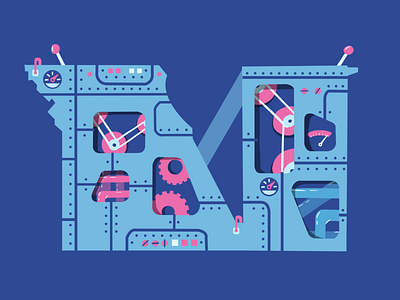 36 Days Of Type M 36dayoftype 36daysoftype06 cartoon comicart design digitalart flat graphic desgin icon illustration lettering machine machinery machines minimal art type typeface typography vector