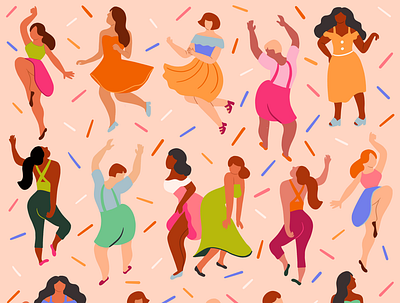 Dancing Queens cartoon characterdesign comicart dance dance party dancing design digitalart flat girls graphic desgin illustration minimal art pattern pattern art pattern design vector women women dancing women party