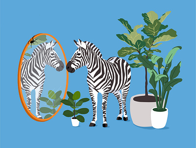 Wild World botanical illustration cartoon comicart design digitalart flat graphic desgin home decor illustration minimal art mirror plants poster print vector wildlife zebra