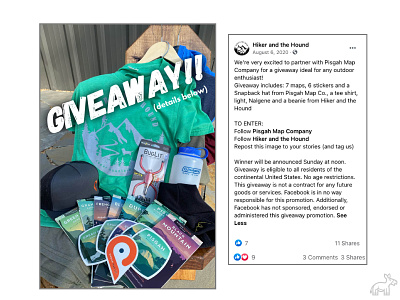 Hiker & the Hound/Pisgah Map Co. Giveaway ad campaign facebook giveaway instagram small business social media social media ad social media agency social media giveaway