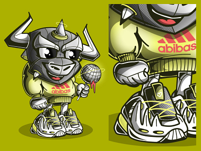 Abibas 2d adidas bull cartoon character character cartoon character design character illustration sneakerhead sneakers vladue