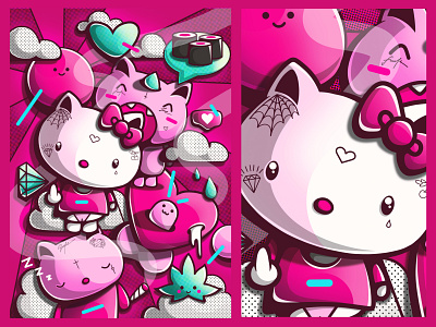 Hellob*tches 2d anime cartoon character character cartoon character design character illustration collage hellokitty pink vladue