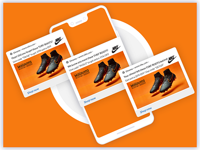 Mobile push notification for nike boots branding card clean concept design ecommerce illustration interface design mobile mobile app design mobile ui online shopping orange push notification