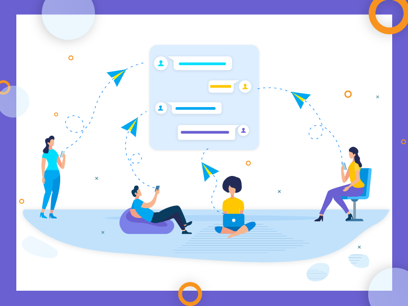 Chat rooms and eCommerce chat chat app chatbot chatbox chatting communication creative customer experience ecommerce business illustration online marketing onlinechatting rooms uidesign vectorart