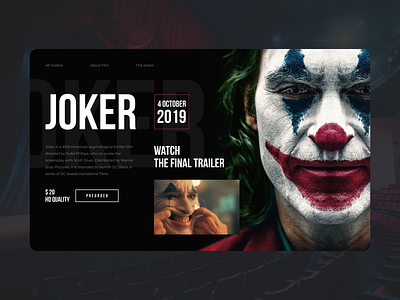 Joker desktop concept 2019 comics dark dark ui dc dc comics desktop film joker top shots trend ui website