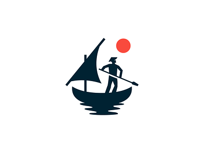 boatman boat brand branding concept design flat identity illustration logo man minimal modern sail sailboat sun vector