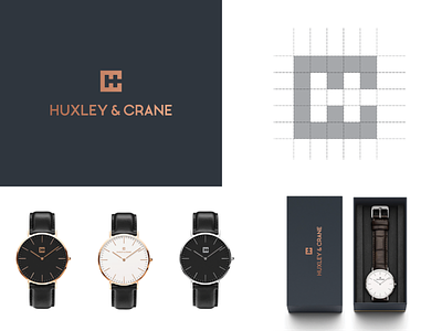 Huxley & Crane brand branding concept design flat hc identity illustration logo minimal modern vector watch