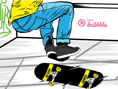 Hello, Dribbble! art debutshot design designer designinspiration drawing dribbble dribbble invite first shot graphicdesign hello dribble illustration illustrator skateboard thank you vector