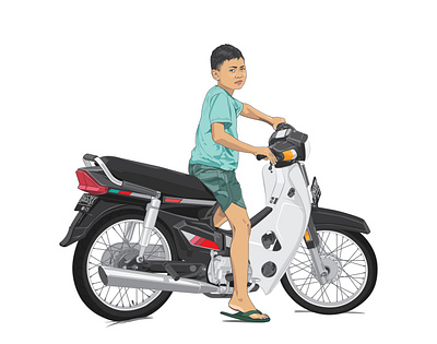 Riding Motorcycle adobe illustrator artist bali character commision work detailed drawing full color graphicdesign illustration indonesia kid motorcycle pose vector vector illustration vectorart vectorartist vectorartwork vexel