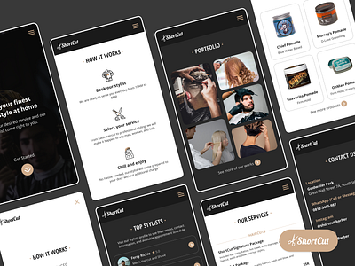 ShortCut - Home Barber app app design barber barber shop barbershop dailyui designerd hair service haircut home barber landing page landingpage pomade portfolio service shorcut stylist ui uiux ux