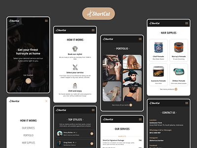 ShortCut - Home Barber app barber barbershop design designerd haircut hairstyle hairstyles home service mobile mobile landing page mobile website portfolio service shortcut stylist ui uiux ux