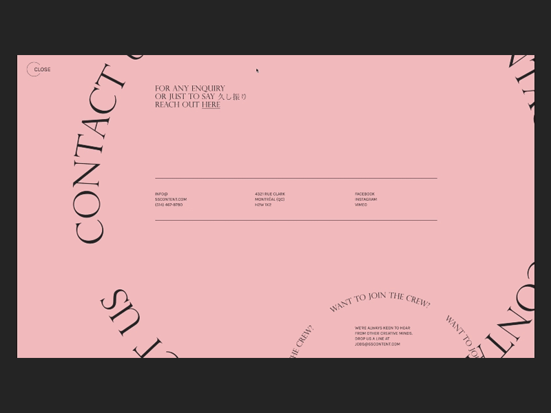 5S - Contact page animation contact desktop minimalist typogaphy ui ux web website