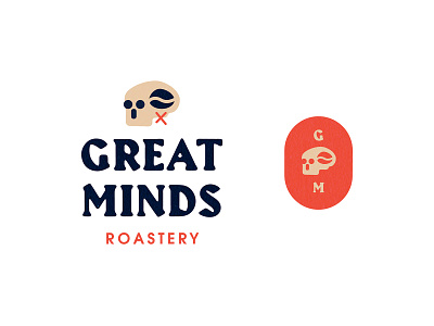 Great Minds Roastery badge logo brand and identity brand identity branding coffee logo logo skull logo type typography vector